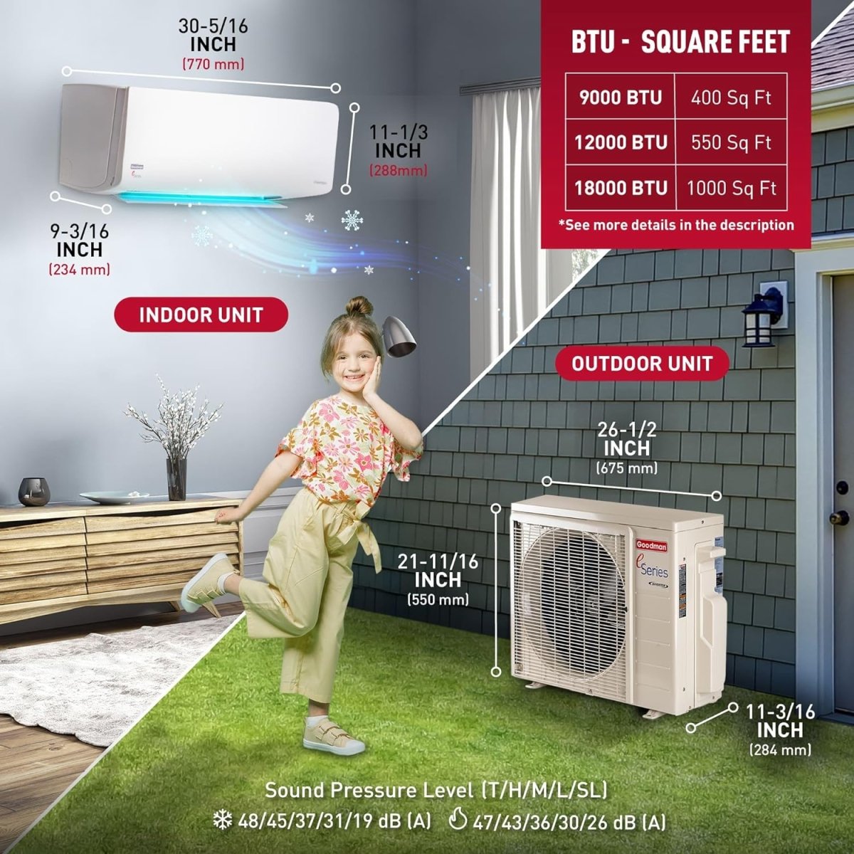 Goodman Mini Split 18,000 BTU 18 SEER2, Inverter Ductless Heat Pump Ai