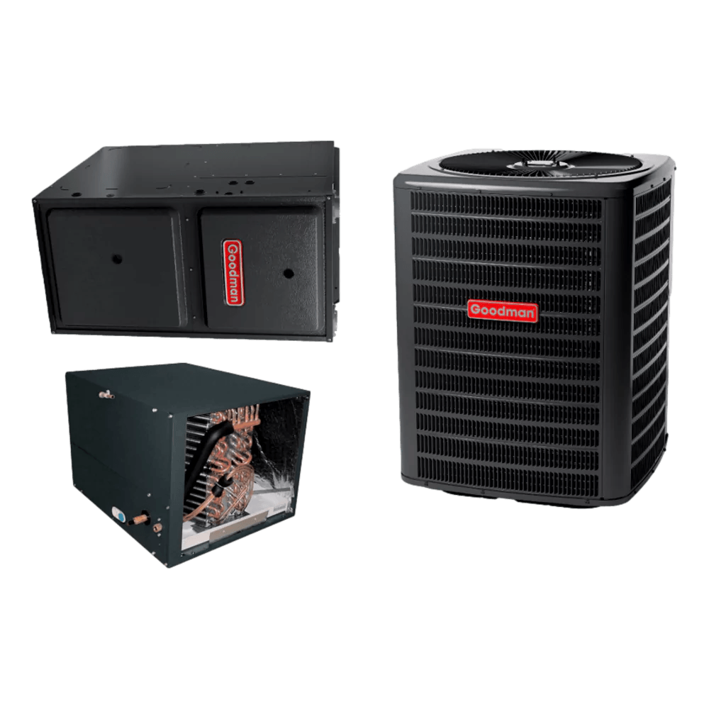 Goodman 16 SEER 2 TON complete split HORIZONTAL AC system with NEW 9 SPEED furnace