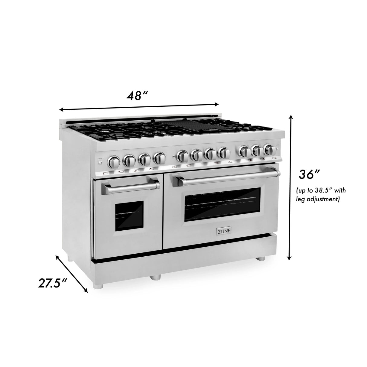 ZLINE 48" Professional Dual Fuel Range in Stainless Steel with Color Door Options (RA48)