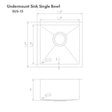 ZLINE 15" Boreal Undermount Single Bowl Bar Kitchen Sink (SUS-15)