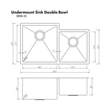 ZLINE 32" Jackson Undermount Double Bowl Kitchen Sink with Bottom Grid (SRDR-32)