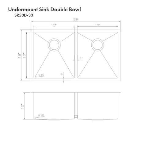 ZLINE 33" Anton Undermount Double Bowl Kitchen Sink with Bottom Grid (SR50D-33)