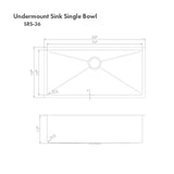ZLINE 36" Meribel Undermount Single Bowl Kitchen Sink with Bottom Grid (SRS-36)
