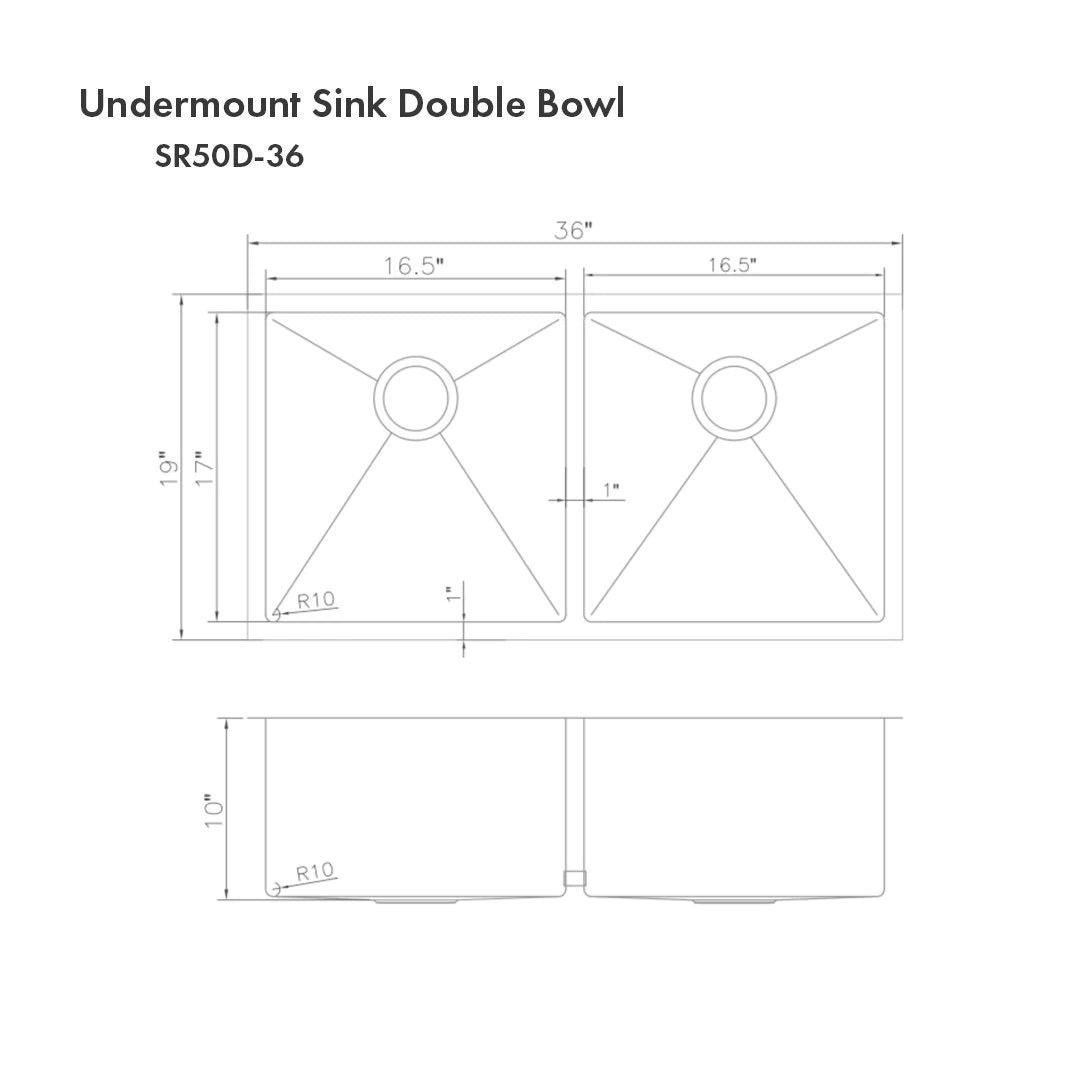 ZLINE 36" Anton Undermount Double Bowl Kitchen Sink with Bottom Grid (SR50D-36)