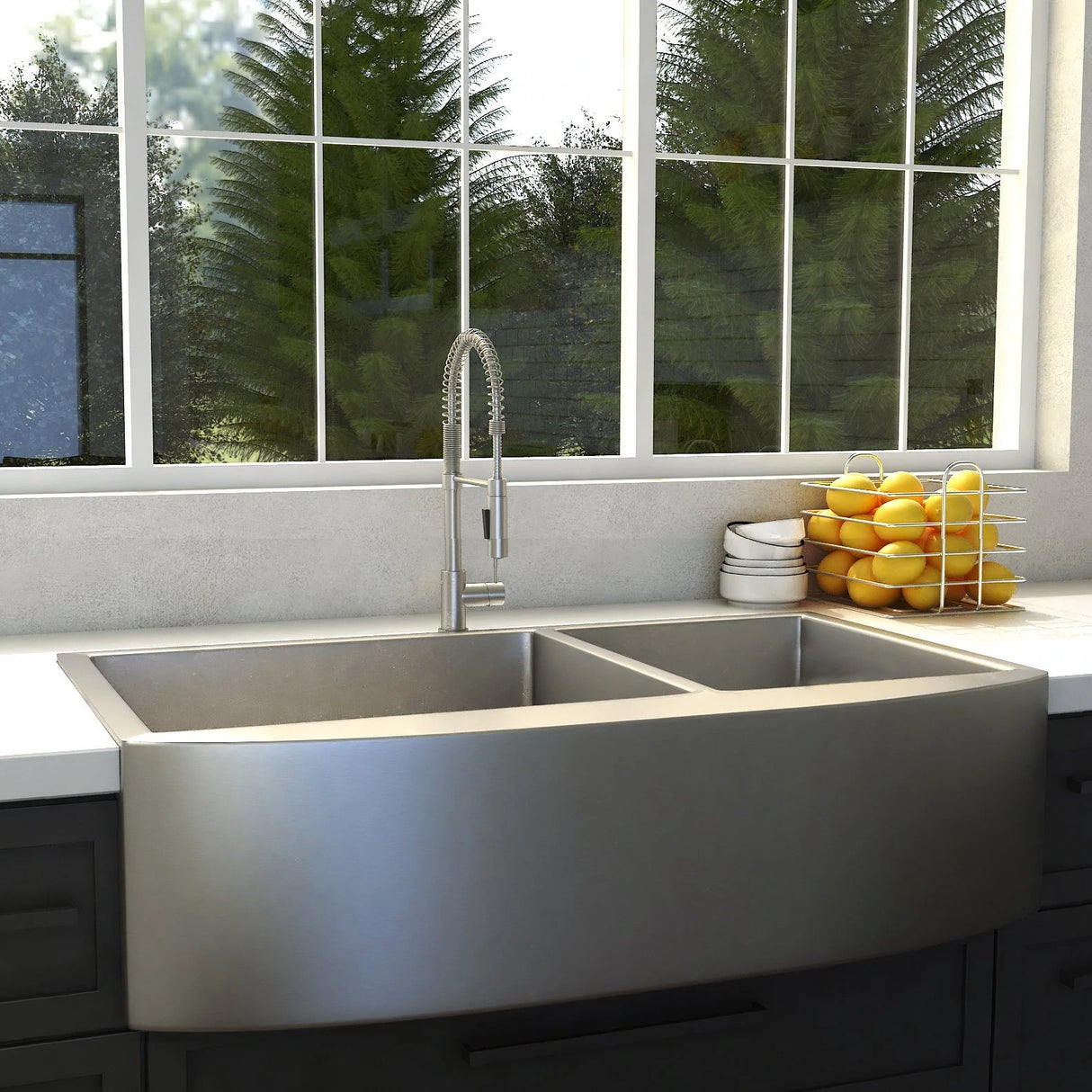 ZLINE 36" Niseko Farmhouse Apron Mount Double Bowl Kitchen Sink with Bottom Grid (SA50D)