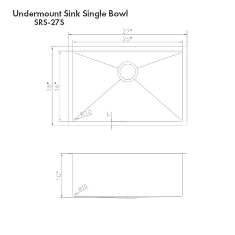 ZLINE 27" Meribel Undermount Single Bowl Kitchen Sink with Bottom Grid (SRS-27)