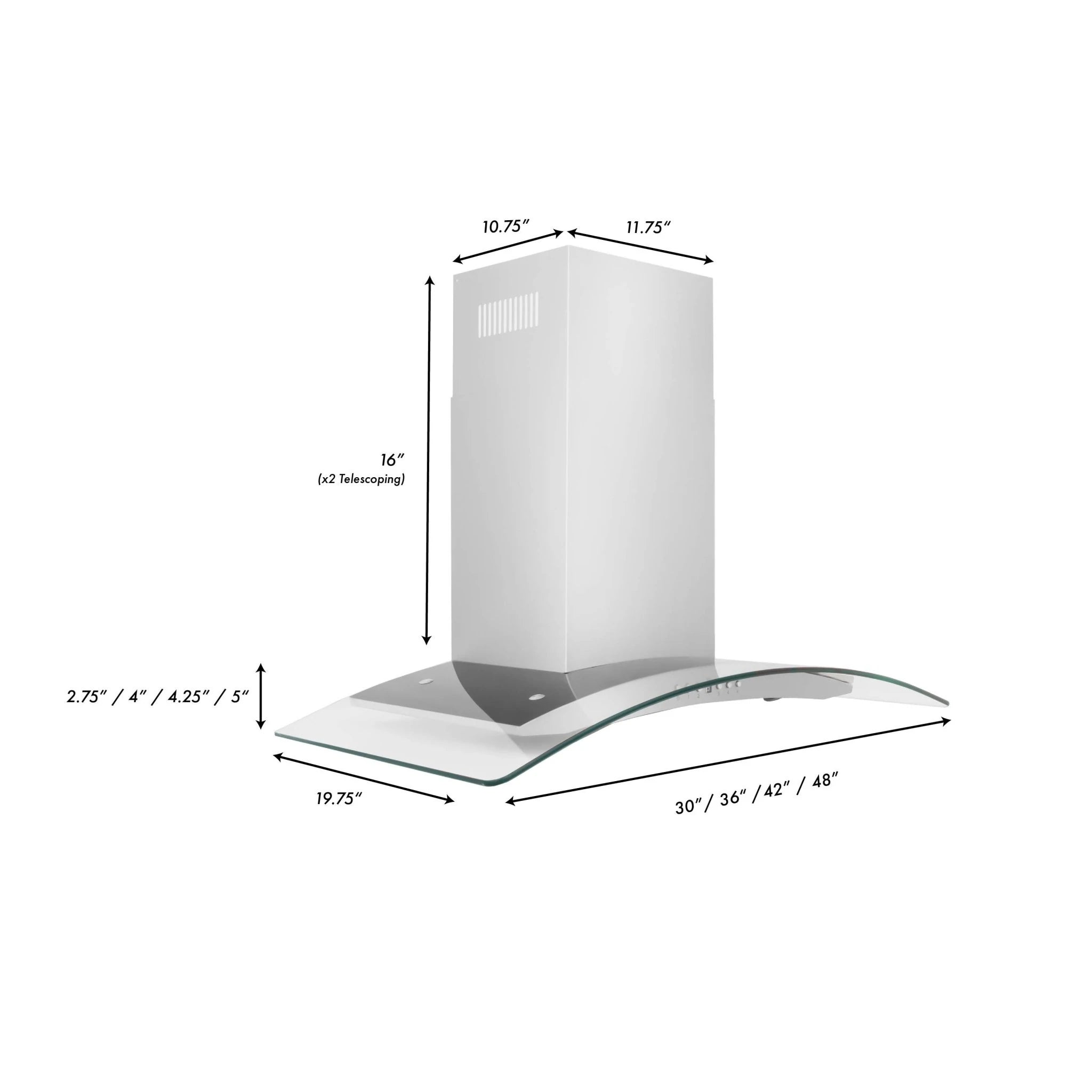 ZLINE Convertible Vent Wall Mount Range Hood in Stainless Steel & Glass (KN4)